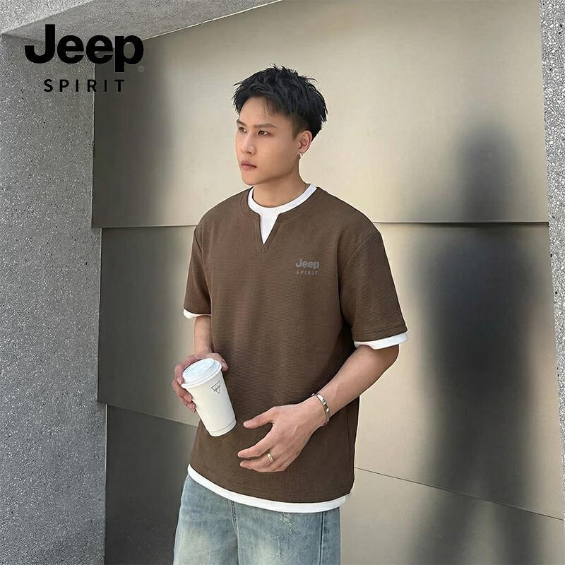 JEEP SPIRIT Men s Waffle Faux Two-Piece Short Sleeve T-Shirt XL