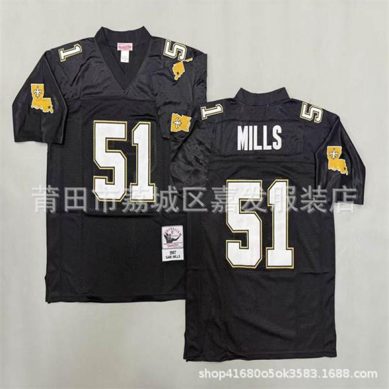 Retro NFL Football Jersey Men Cotton Training Shirt Saints Team Embroidered Sportswear Fall