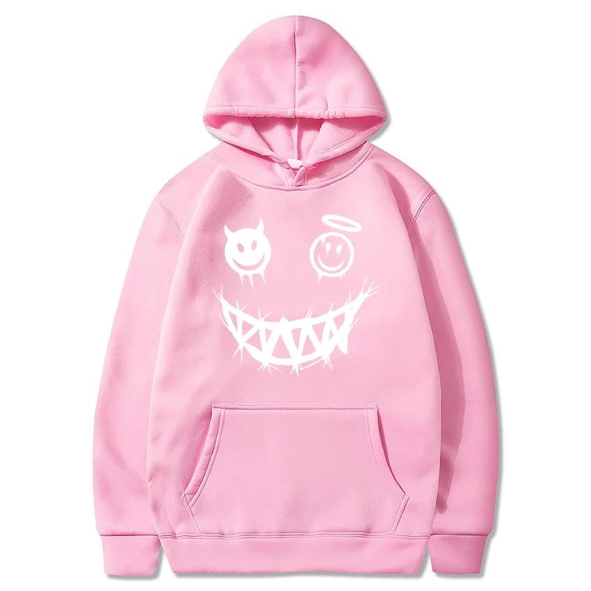 Autumn and Winter Devil Angel Smiling Face Hooded Sweatshirt, Hip-hop Street Classic Pullover, Fashionable Casual Warm Hoodie