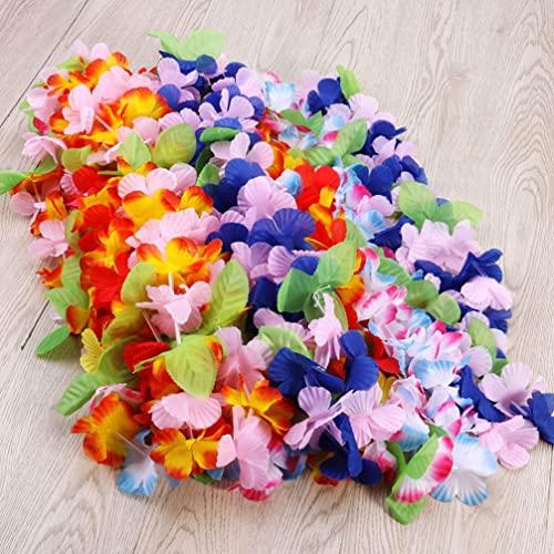 LIOOBO Hawaiian Leis, Set of 12 Colorful Artificial Flower Necklace Garland for Tropical Parties, Beach Hula Dance, and Costume Accessories