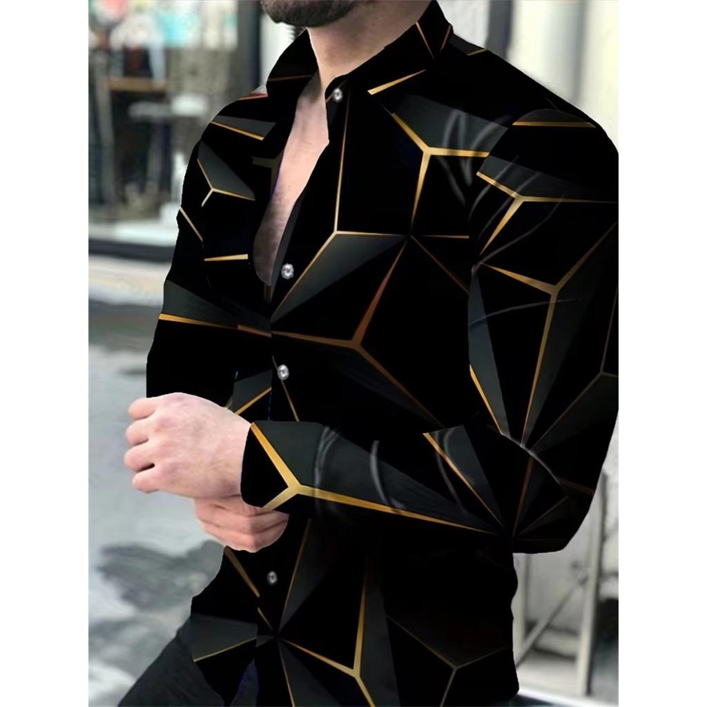 Men Clothes Fashion Long Sleeve 3D Digital Print Shirt