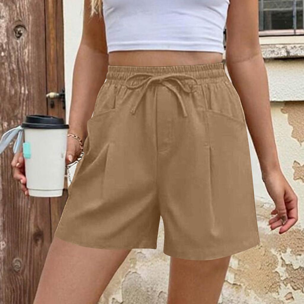 Women's Fashionable Casual Comfortable Wide-Leg High-Waisted Elastic Waist Drawstring Shorts