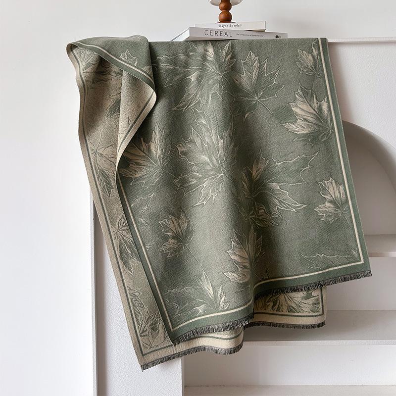 imitation cashmere maple leaf retro style advanced texture printing double-sided warm scarf shawl