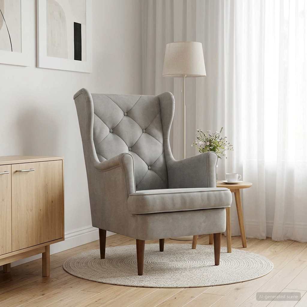 Armchair Light Grey Velvet