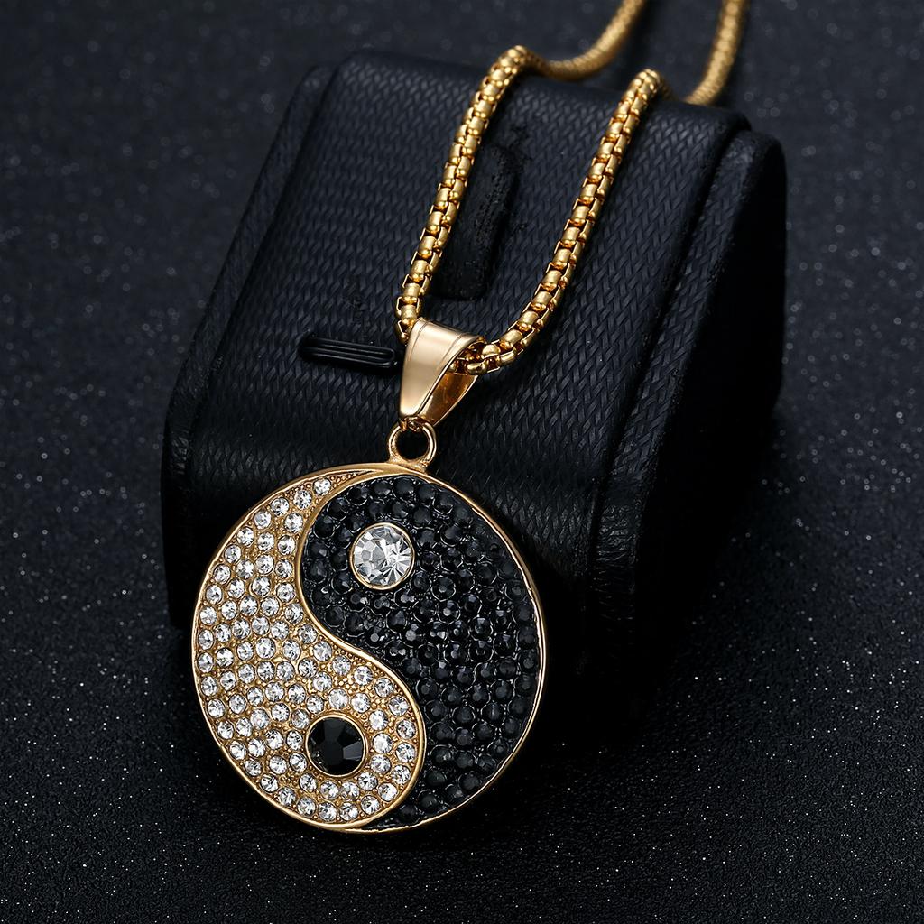European American Cross-border Hot-selling Hip-Hop Jewelry Copper Gold-plated Full Diamond Tai Chi Yin Yang Pendant Necklace