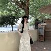 French Gentle White Polka Dot Dress Women's Summer New Lace-up Waist and Thin Temperament Seaside Vacation Dress