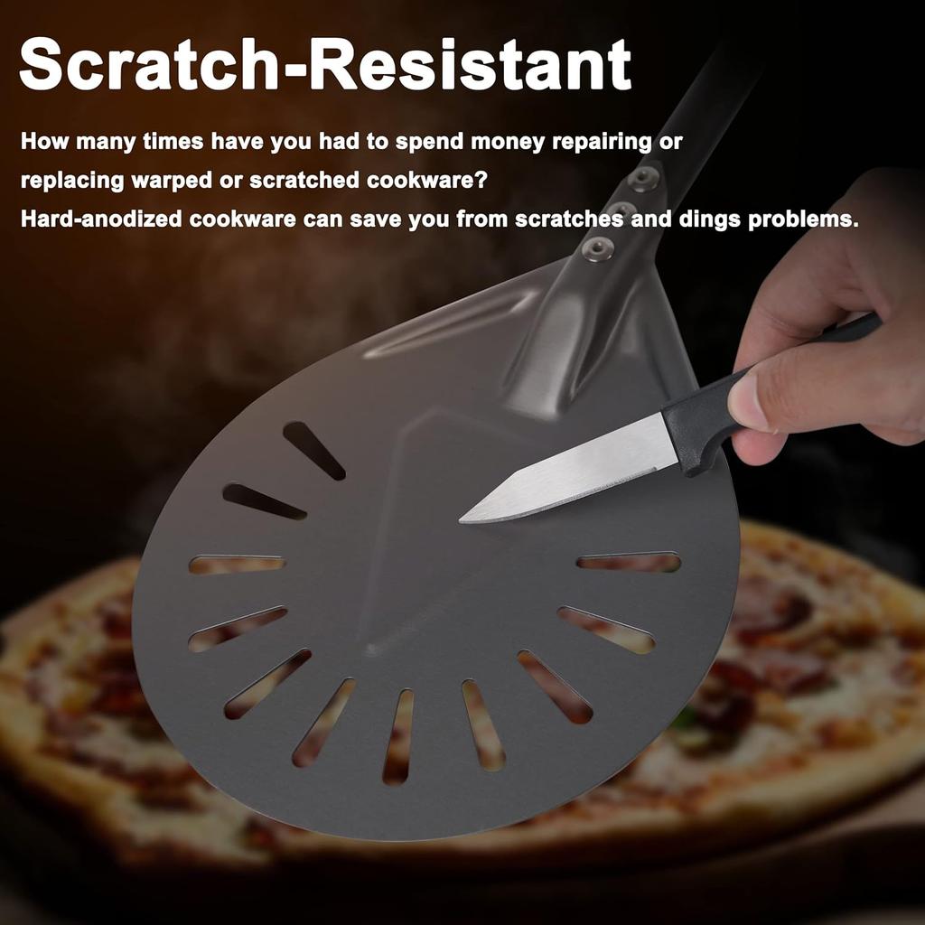 Pizza Turning Peel - 8 Inch Aluminum Perforated Turner With 32 Inch Long Handle, Lightweight Metal Peel for Outdoor Oven Accessories
