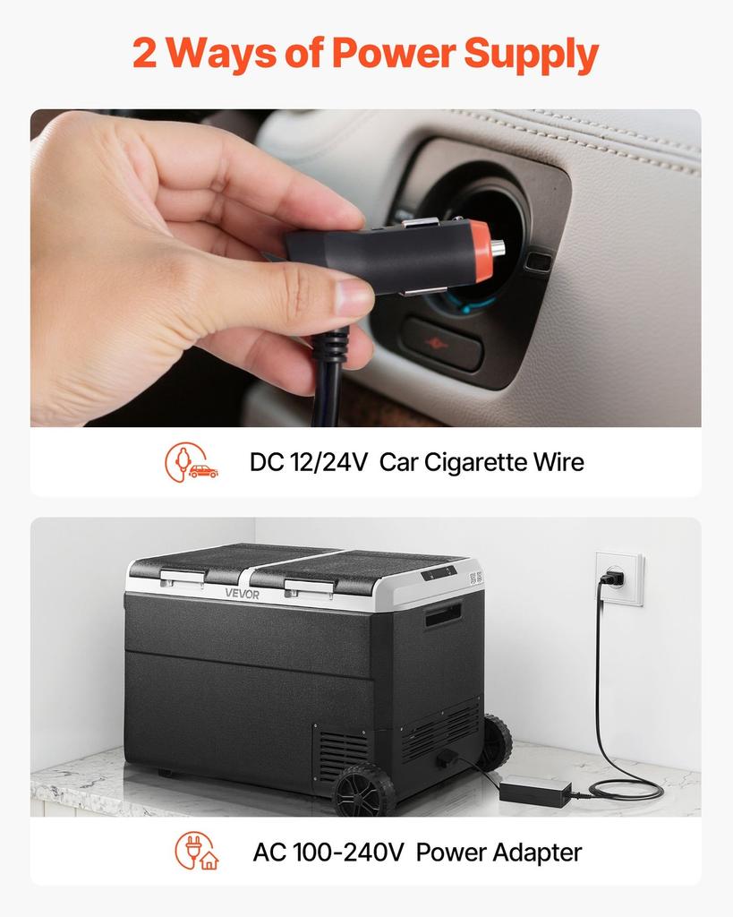 12 Volt Car Refrigerator, 95L Car Fridge, Dual Zone Portable Electric Cooler with Wheels and Handle, -20 to 20, 12/24V DC 100-240V AC Compressor
