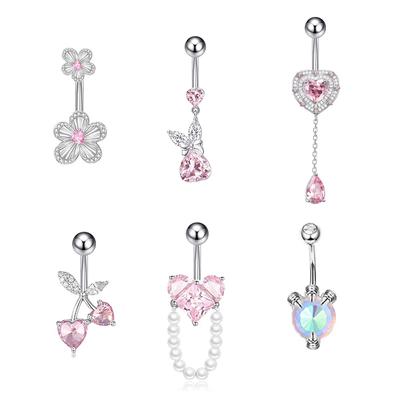 Fashion Butterfly Heart Pendant Stainless Steel Belly Button Piercing Ring For Women Girls Sexy Body Jewelry Accessories Gifts