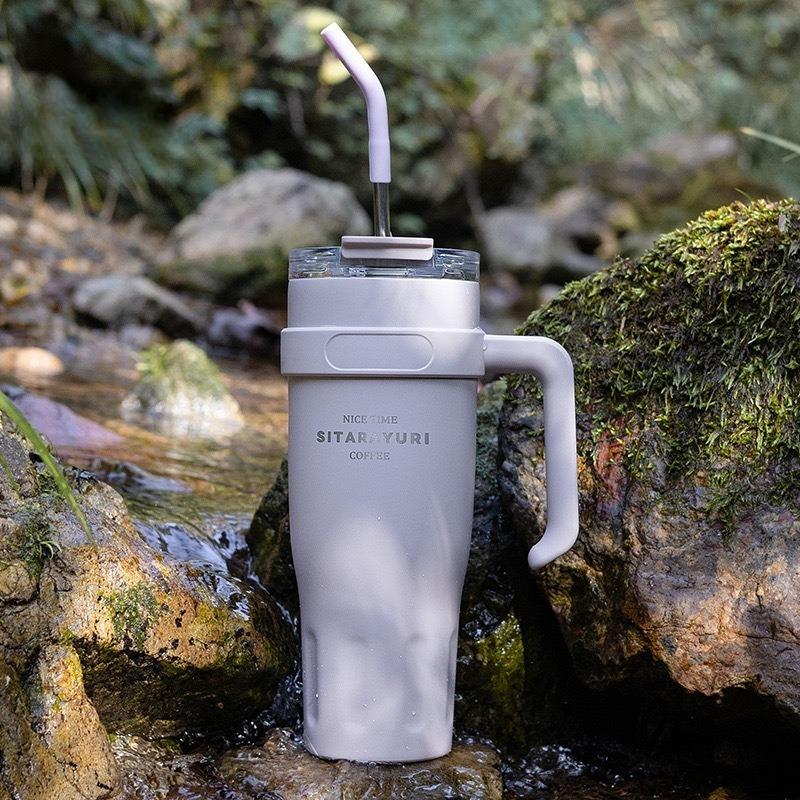 1100ml Thermos Water Bottle Stainless Steel Coffee Cup with Straw Keeps Cold and Heat Large Capacity Insulated Car Thermos Mug