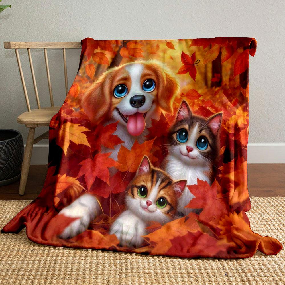 New Product Cute Cats and Dogs Print Warm Comfortable Blanket Home Travel Camping for Adults and Kids Luxury Gifts