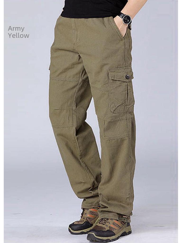 Men's Multi-pocket Cotton Cargo Pants: Spring/Autumn Loose Fit