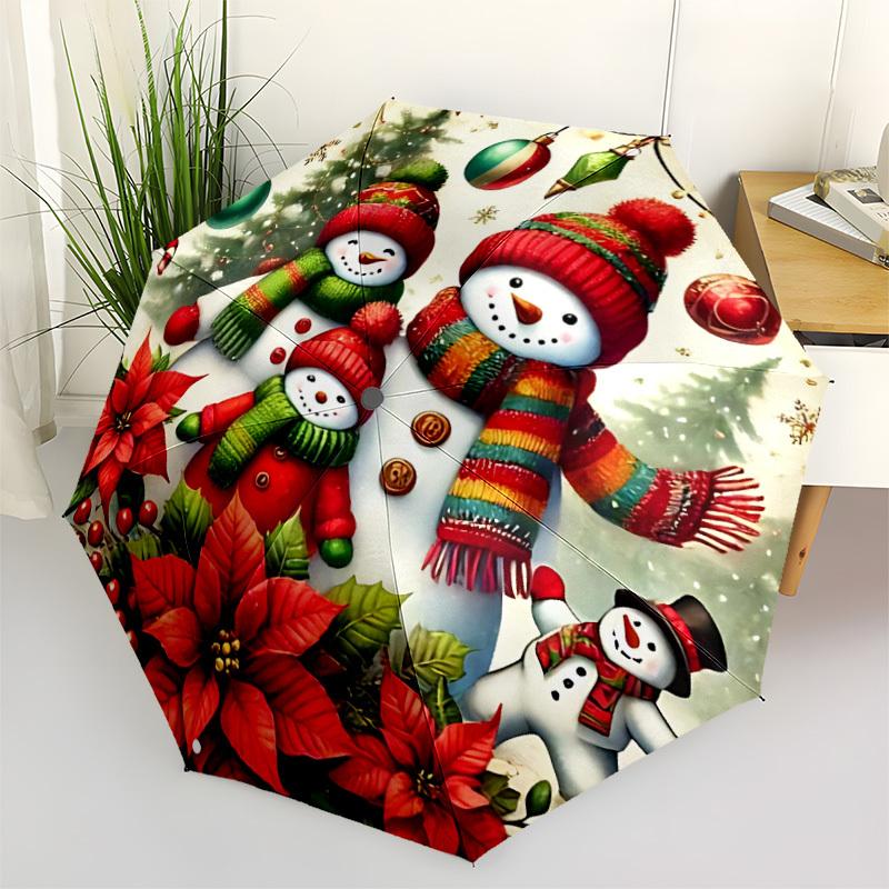 1pc Snowmen Winter Christmas Automatic Folding Umbrella - Compact 8-Rib Design, Durable Plastic & Iron, Lightweight for Outdoor Daily Use112