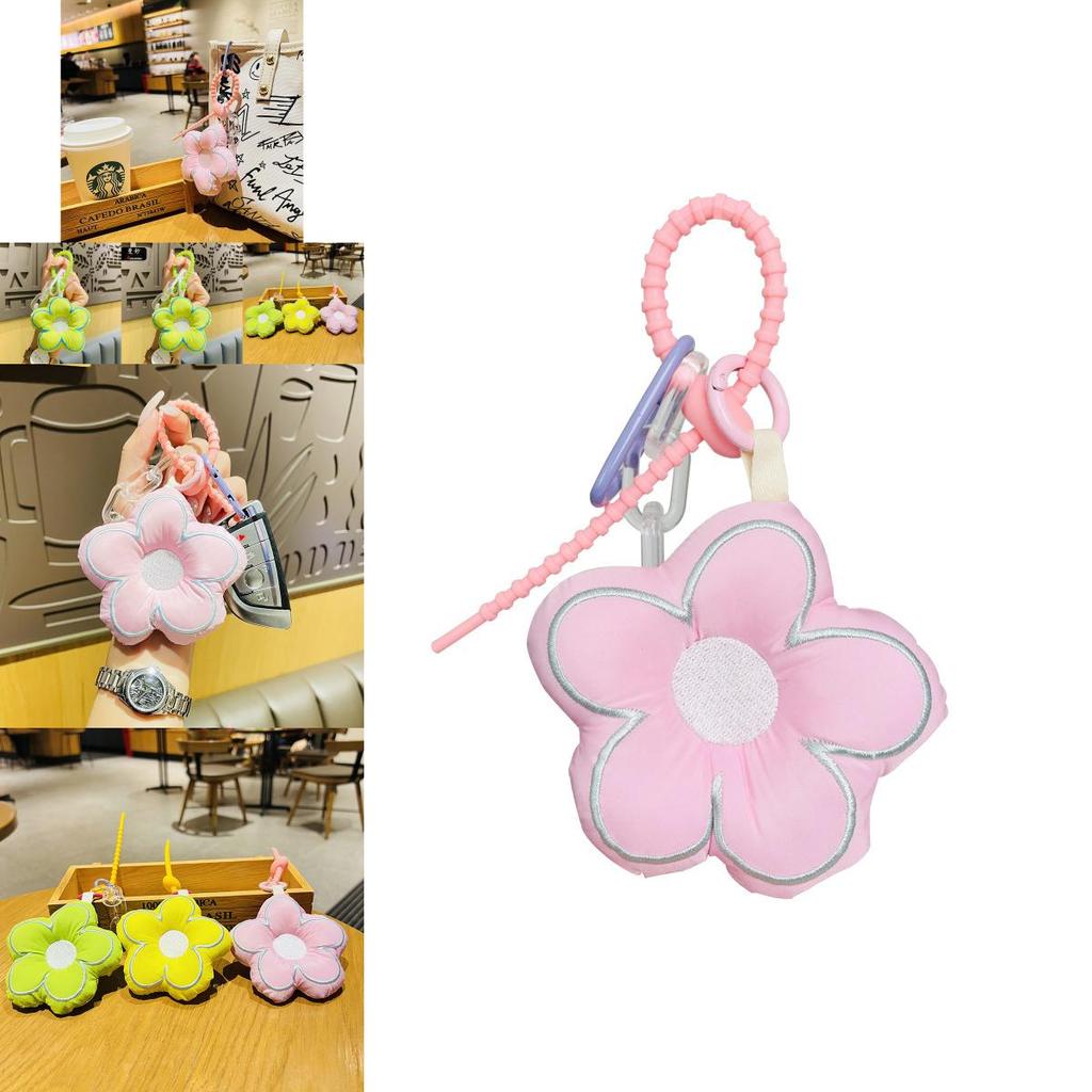 Entzückender Ins-Style Roter Blumen Schlüsselanhänger Besticktes Florales Stoff Schlüsselzubehör