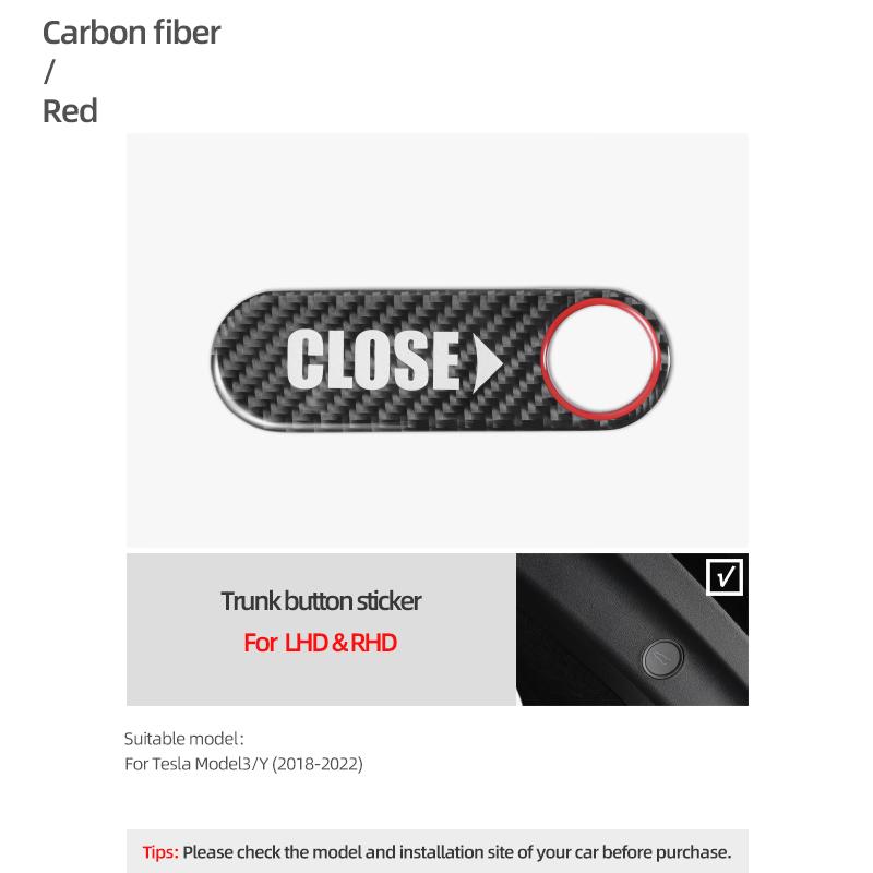 

For Tesla Model 3 Model Y 2018-2025 Carbon Fiber Rear Trunk Switch Button Prompt Sticker Trim Car Interior Tuning Accessories