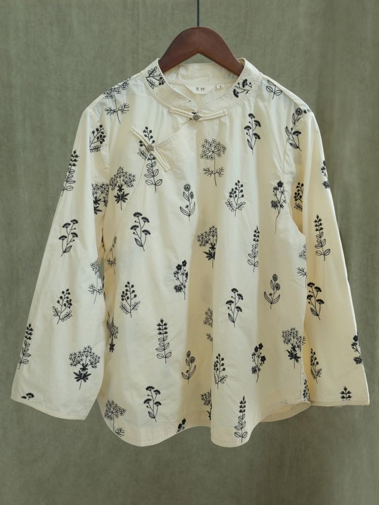 

Johnature женские рубашки с цветочным принтом-стойкой, хлопковые осенние блузки в китайском стиле, женские рубашки на пуговицах с девятью рукавами L бежевый