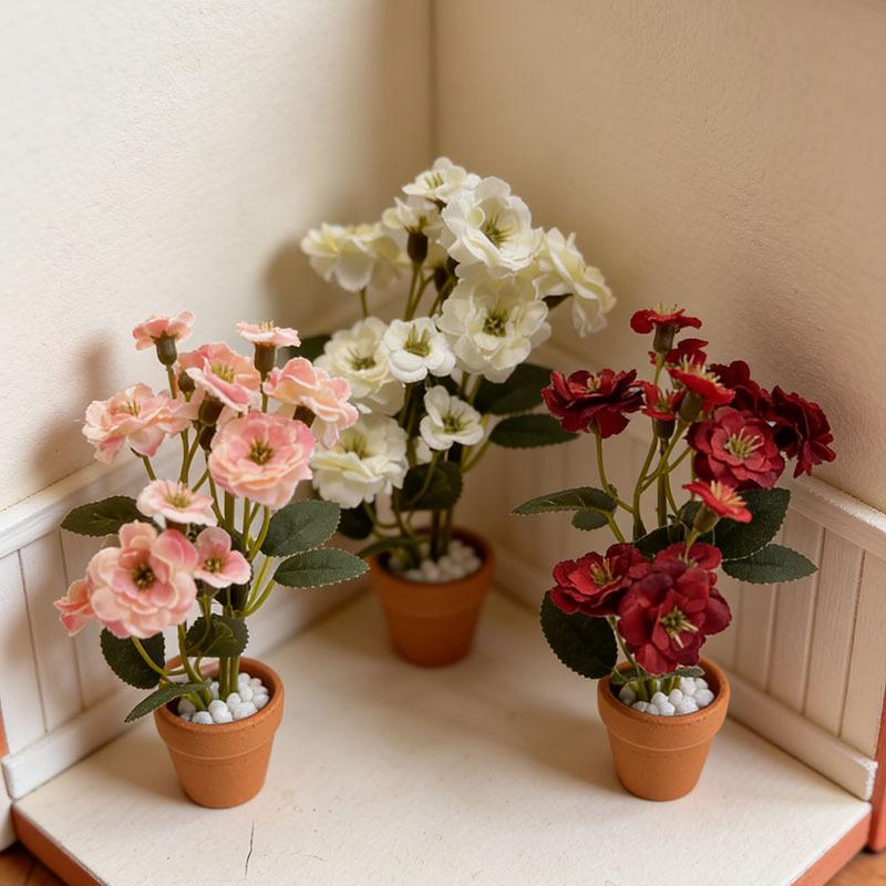 1Pcs 1:12 Dollhouse Home Model Decor Toy Miniature Rose Potted Plant Flowerpot Bonsai Doll House Accessories