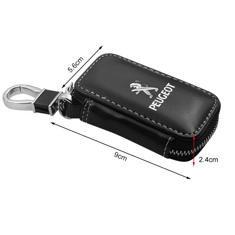 1Pcs Leather Emblem Car Key Case Keychain Zipper Key Case Bag For Peugeot 308 408 508 RCZ 208 3008 2008 206 207 108 406 407 408 206 207 208 306 307