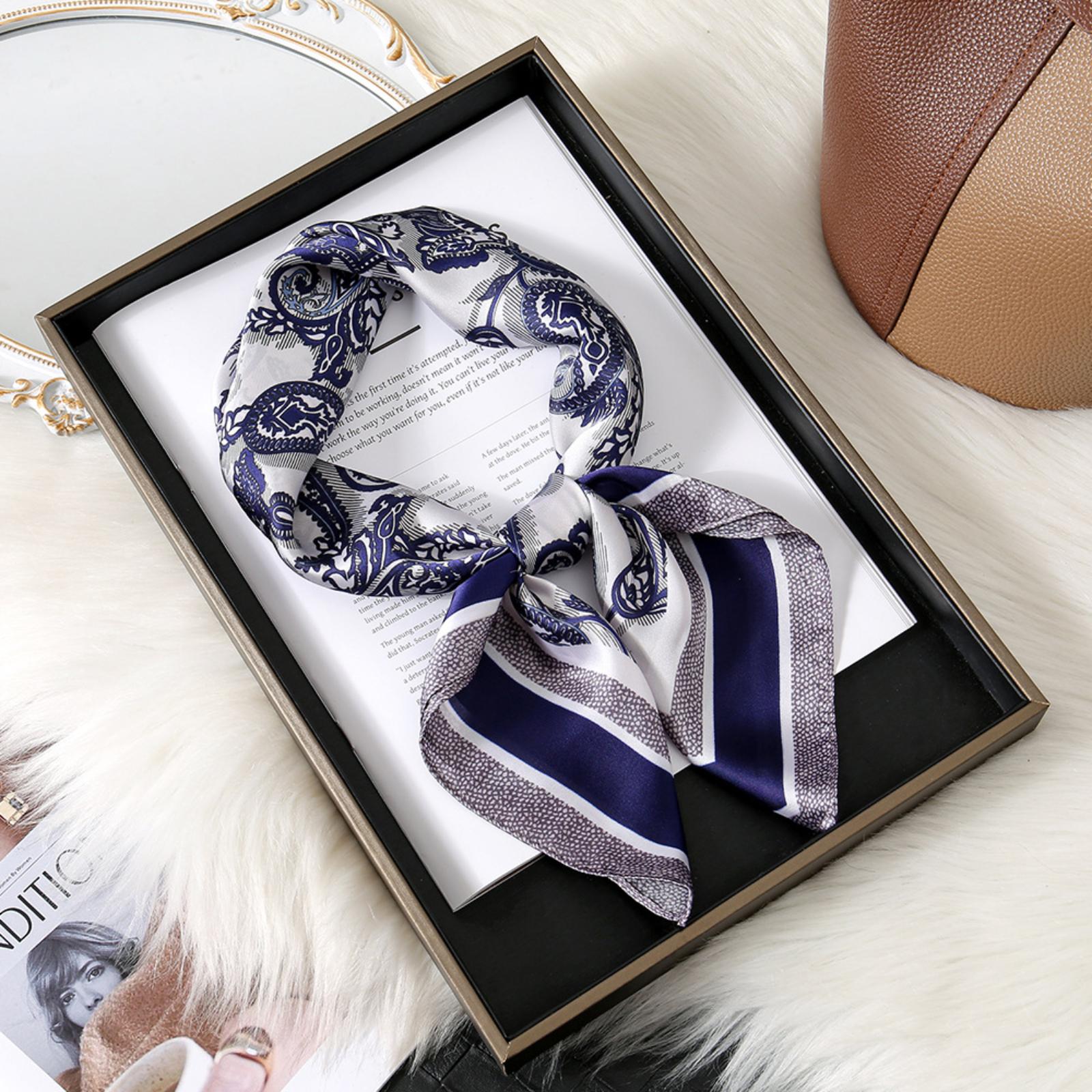 

Trendy Floral Print Silk-Like Scarf - Versatile And Stylish High-Quality Polka Dot Neck Scarf With Elegant Finish One Size синий