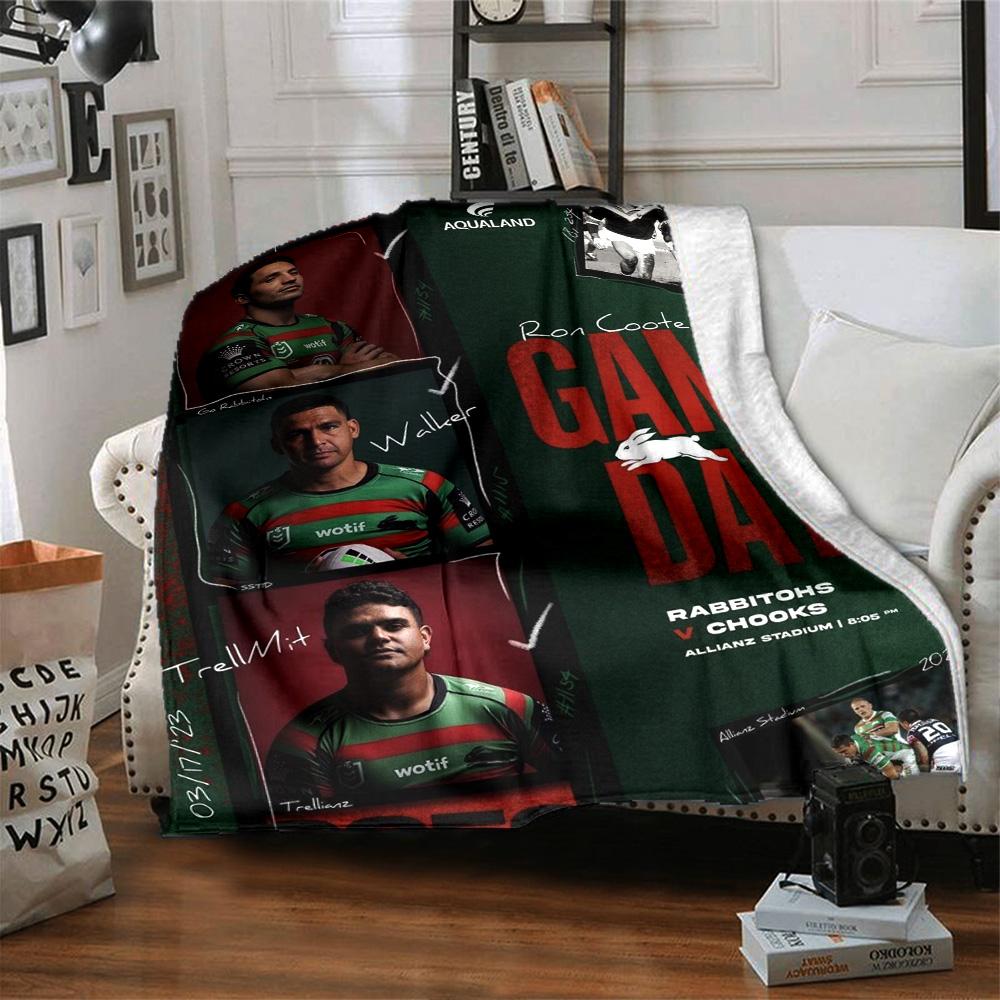 Rabbitohs Rugby Team Game Day Collage Print Fleece Blanket Rugby Fan Soft Warm Throw Blanket for Sofa Bedroom Home Decor Gift