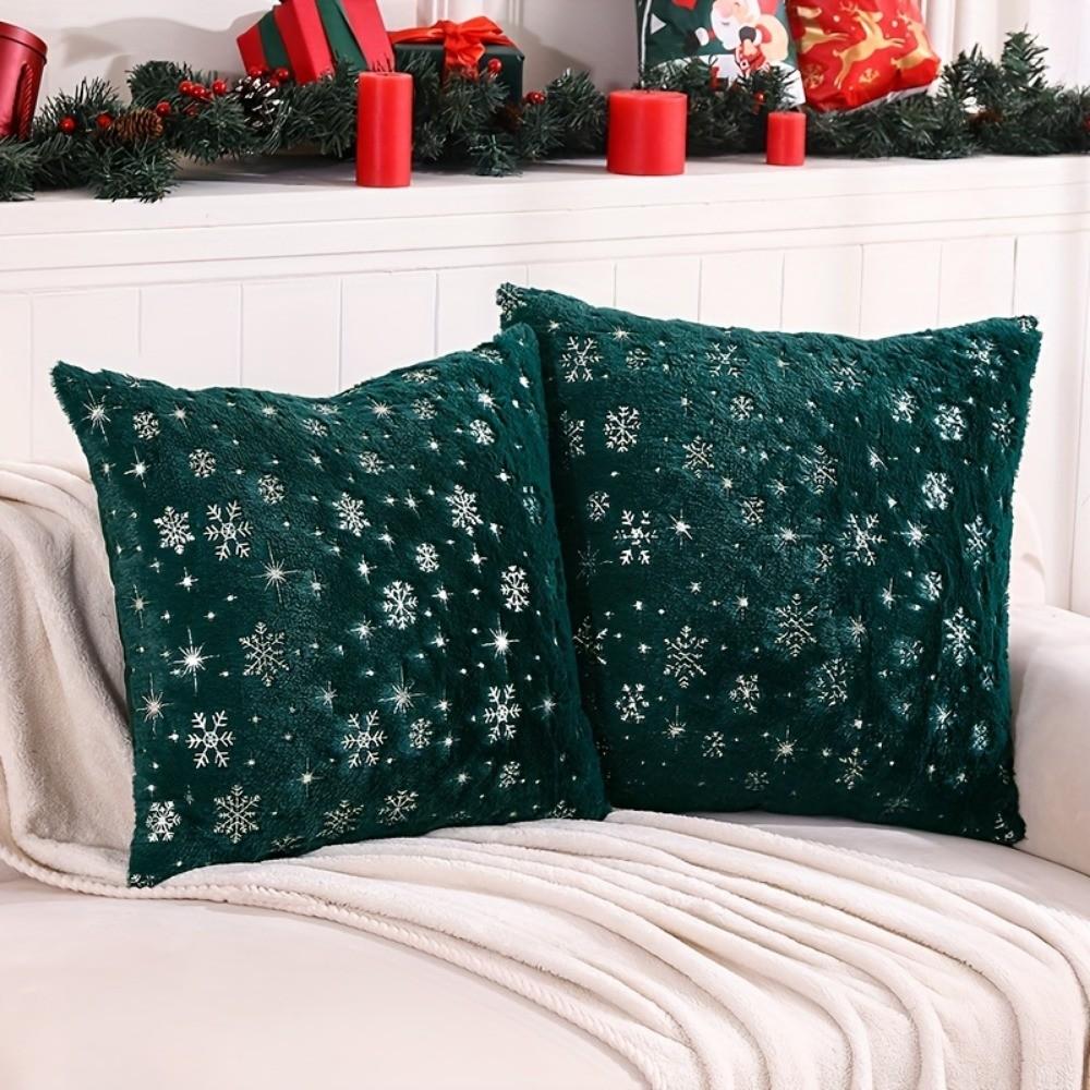 1pcs Luxury Christmas Cushion Pillow Covers Silver Snowflake Print Soft Plush Decorative Pillowcase for Home Sofa Holiday Decor
