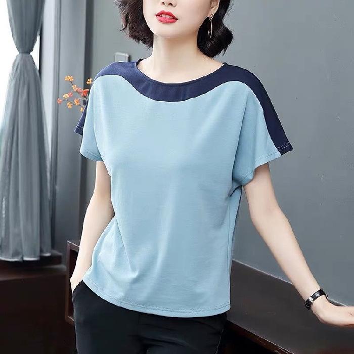 

YYFS Женские модные повседневные летние весенние блузки и рубашки с коротким рукавом и круглым вырезом с принтом в стиле колор-блок XXXXL