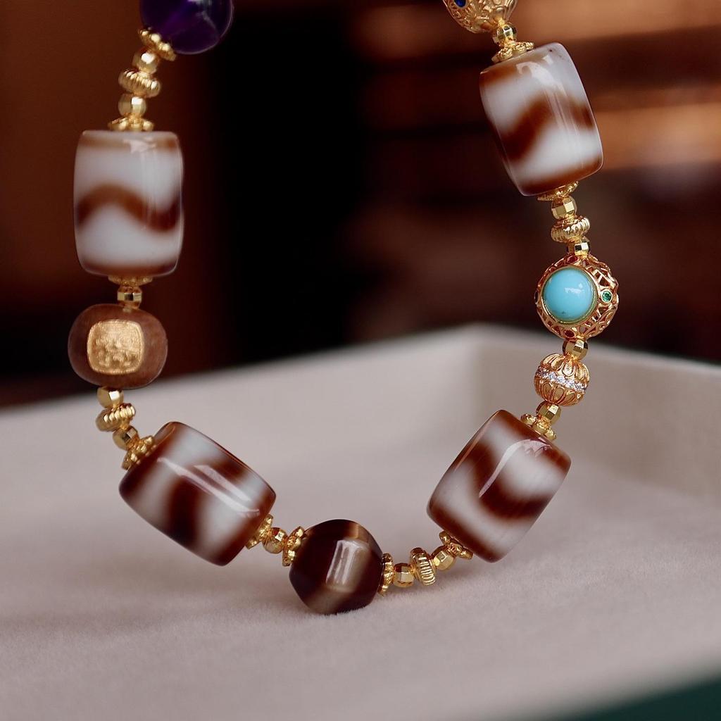 Versatile Multi-Treasure Dzi Bead Bracelet with Tiger Tooth & Agate