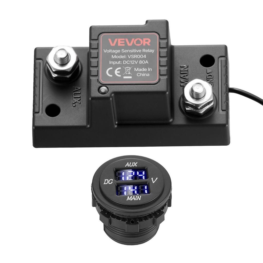 Dual Battery Isolator Kit, 12V 80 Amp, Manual and Automatic VSR Voltage Sensitive Relay with Voltmeter, LCD Screen, Smart Battery Isolator, Compatible