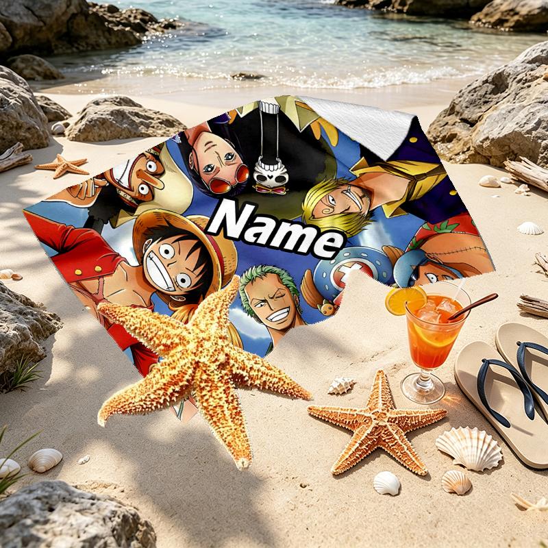 Custom Name Personalized ONE PIECE Print Beach Towel, for Trip Camping Beach Party Home Decor, Birthday Gift for Family & Friends
