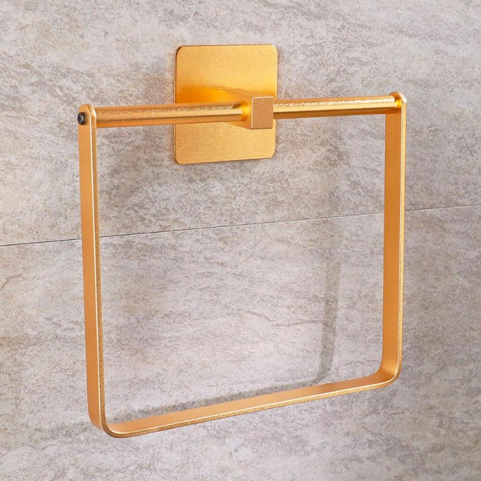 

Adhesive Towel Ring Square Matte Sliver Black Gold Grey Aluminum Wall Mounted Bathroom Lavatory Towel Holder Ring Hanger Rack золотий