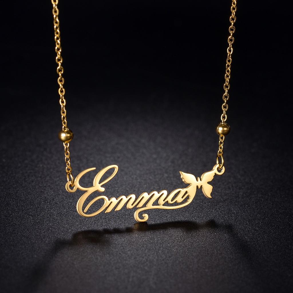 Atoztide Personalized Custom Name Necklaces Pendant for Women Stainless Steel Heart Beads Chain Mother Kids Birthda Jewelry Gift