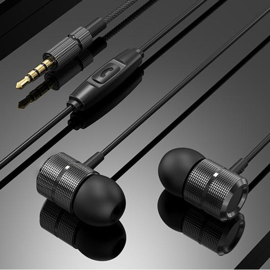 Earphones Skin-friendly Noise Reduction Metal Body In-ear Wired Nylon Braided Earbuds for Sports