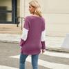 Spring Autumn Long Sleeve Button V Neck Color Block Pit Women Pullover T Shirt Blouse Top