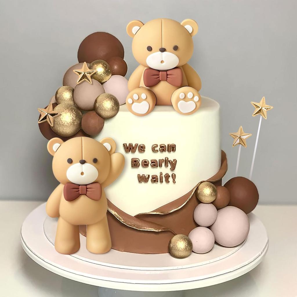 Beige Brown Bear Cake Decoration Beige Brown Balls Cake Topper Boho Bears Cake Cake Decoration Baby Shower Birthday Cake Decor