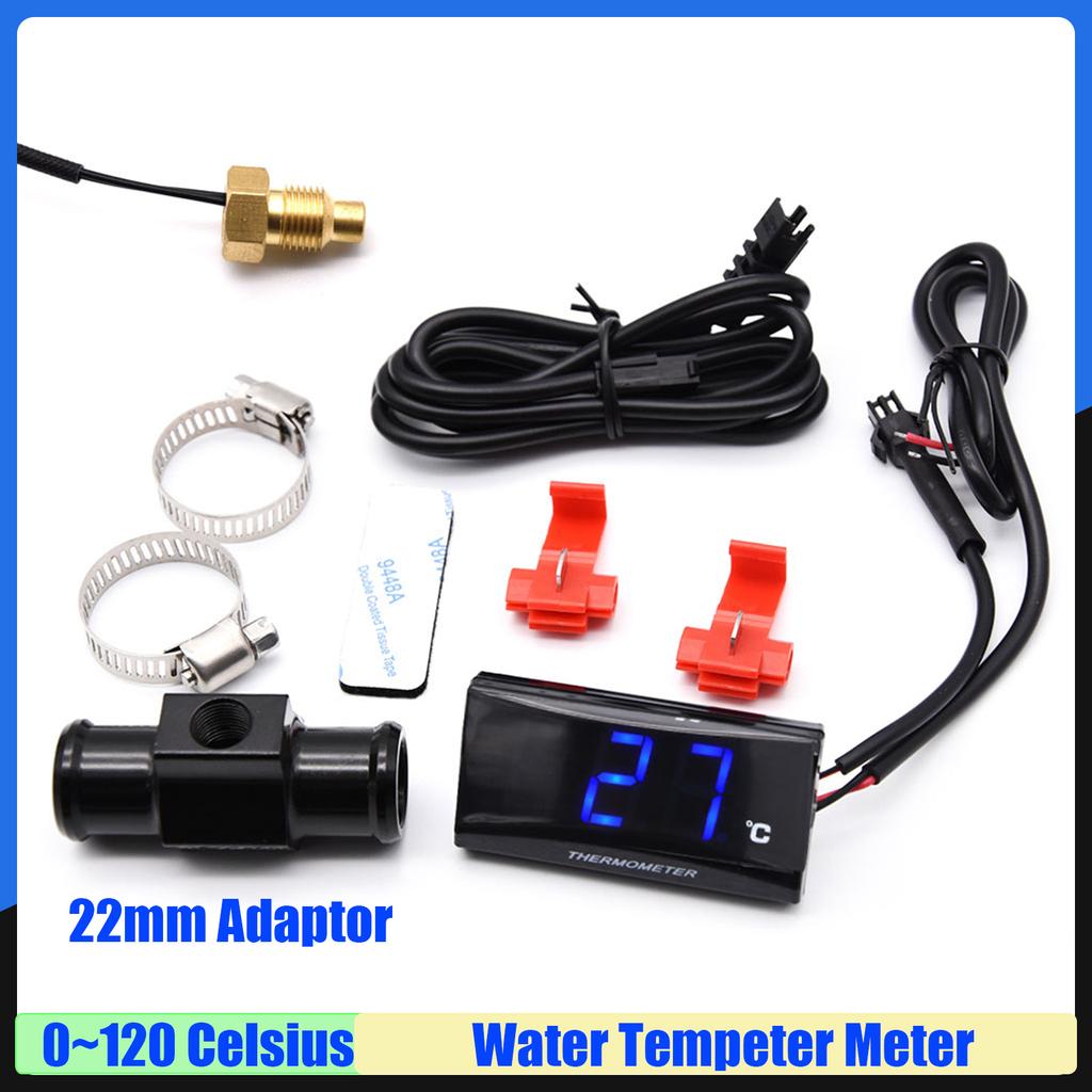Motorcycle Instrument 0~120 Celsius Water Temperature Gauge with Water Temp Joint Pipe Sensor 16-22mm Motor Dashboard 12V