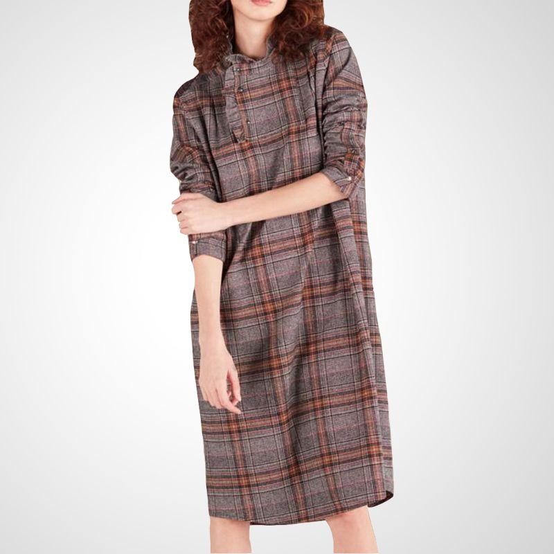 

2025 New Fall Women s Clothing Fashion Retro Elegant Gingham Dress Mid Length Long Length Loose Slim Looking Straight Skirt Plaid S