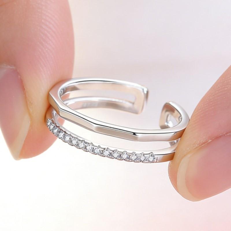 Ventfille Ring For Women Simple Geometric Handmade Irregular Retro Double Layered Cz Ring Allergy For Birthday Gift
