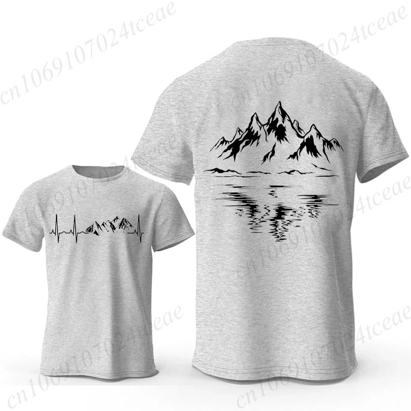 Mountain Print Men's T-shirt Summer Comfortable Breathable Short-sleeve Top Mountain Heartbeat Pulse Line Oversized Men T-shirt