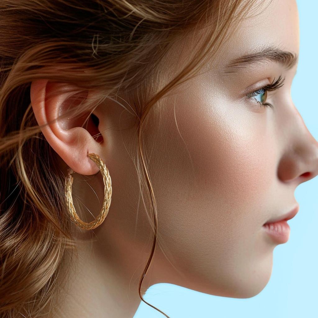 Cercei Aur Rotunzi 14K Gold Woven Hoop Earrings for Women, Unique Elegant Simple Fashion Earrings