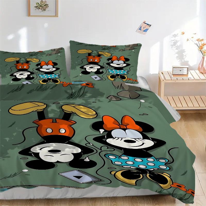 3pcs Mickey, Minnie Printed Bedding Set, Breathable And Soft, Machine Washable, Christmas Gift, Suitable for Bedroom Decoration, 080