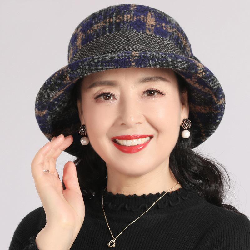 Middle-aged and elderly woolen hats, women's autumn and winter fashion versatile knitted basin hats, thickened versatile woolen hats, tide