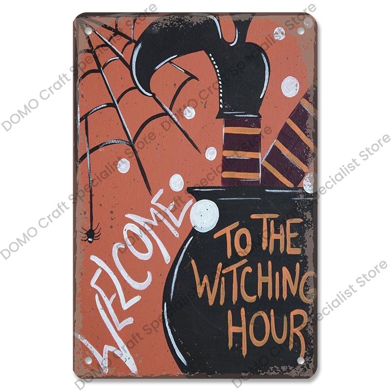 Happy Halloween Retro Poster Metal Plate Jack-O-Lantern Black Cat Witch Metal Tin Signs Vintage Halloween Party Living Room Home