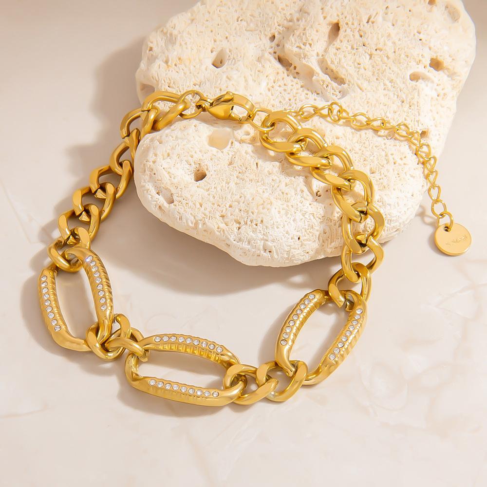 Simple stainless steel bracelet, fashionable thick chain, women s personalized titanium and diamond-studded jewelry