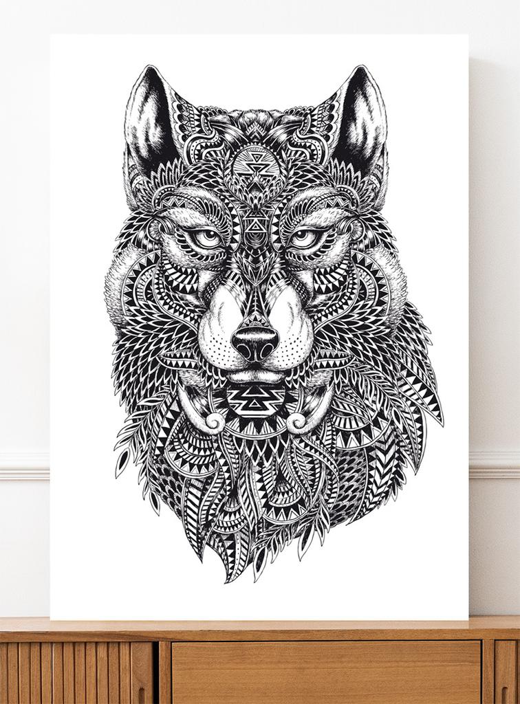 Poster Black and White Wolf Sketch Illustration