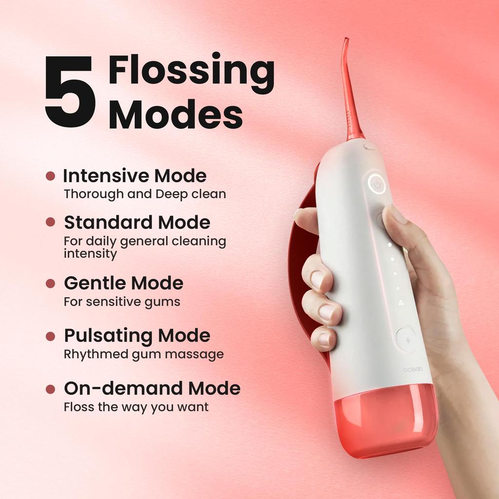 [Recommandé par l'Association Dentaire] Oclean W10 Hydropulseur Oral avec Jet d'Eau, Pompe à Air Cyclone, 3 Modes, Compatible avec l'Application (Rose)