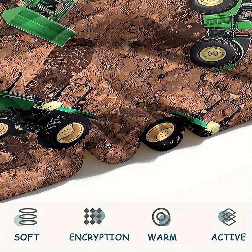 1Pc John Green Tractor Print Flannel Blanket, High Quality Comfortable for All Seasons, Home Decor, Warmth and Comfort, Perfect for Christmas Gifts