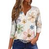 Women's Fashion Casual Printed V-Neck Short Sleeve Decorative Button Three-quarter Sleeve T-Shirt Top