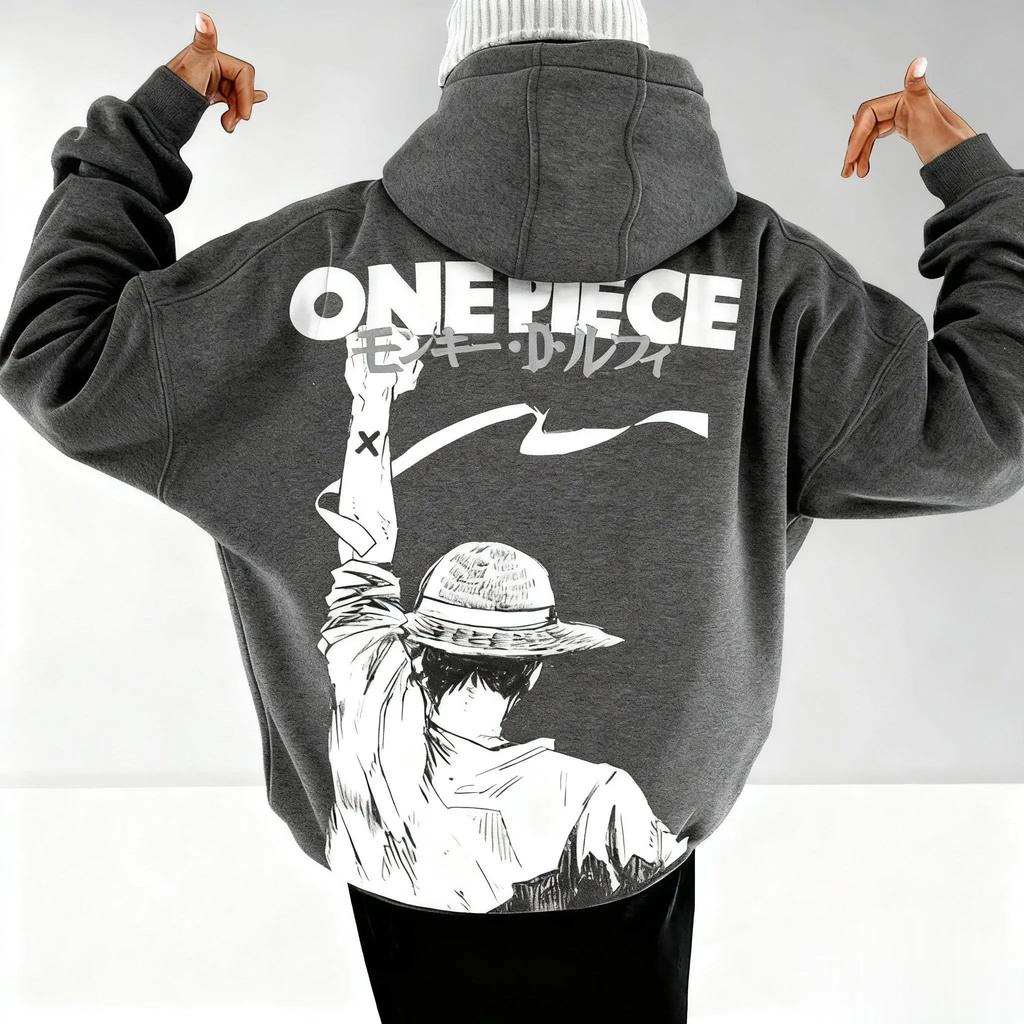 One Piece Anime Hoodie Men Women Pullover Sweatshirt Luffy Graphic Print Oversized Casual Streetwear Y2k Autumn Fashion Unisex