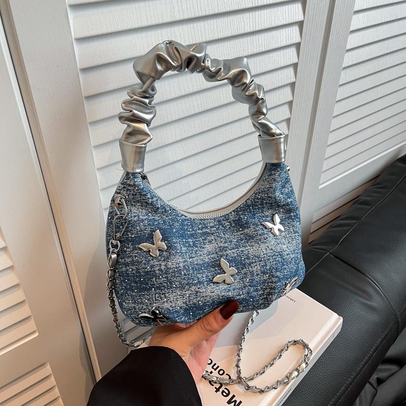 

High-end niche bag women s summer new fashion chain messenger bag pleated portable dumpling bag синий
