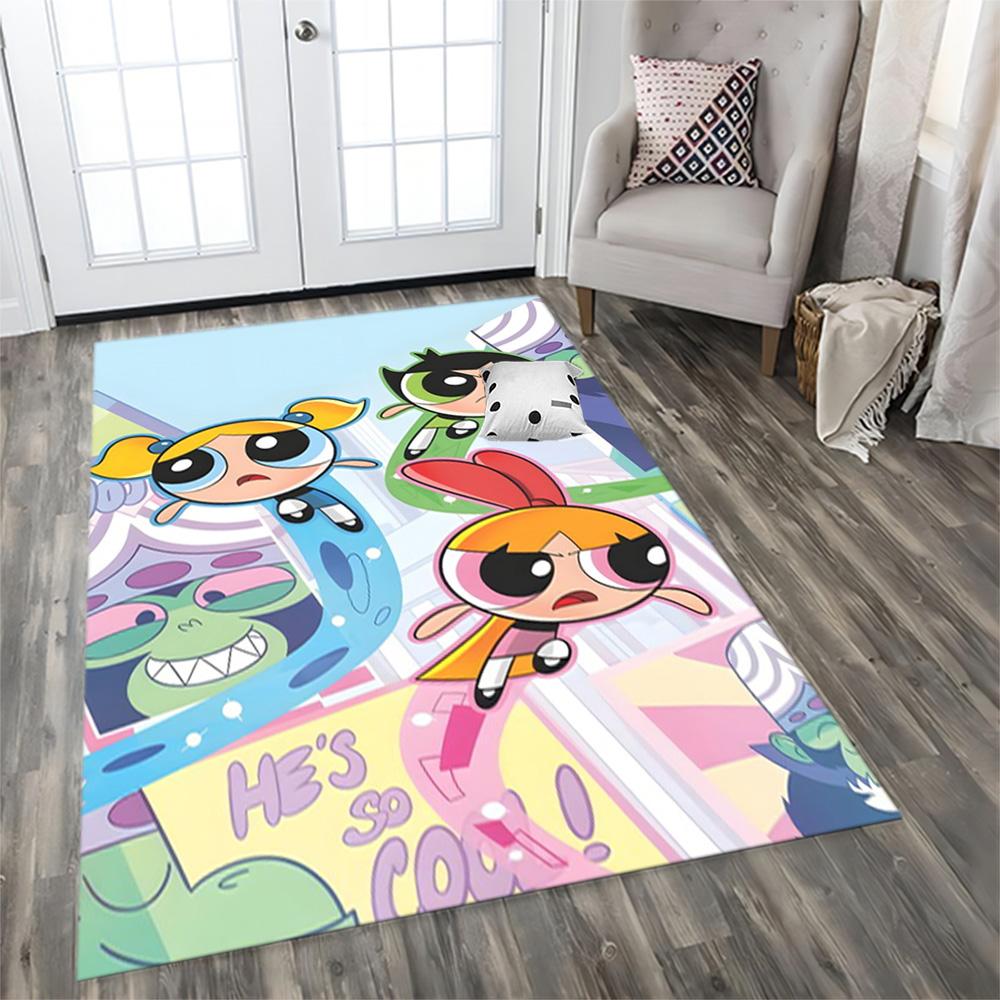 Powerpuff Girls Bubbles' Flight rug for living rooms, bedrooms, home décor, and as gifts.